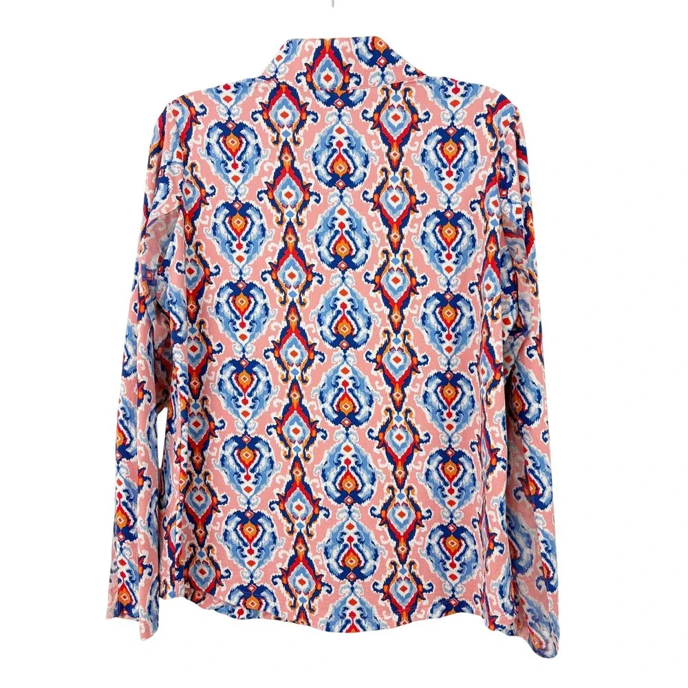 IBKUL Quarter Zip Mock Neck Sun Shirt Size L Ikat Damask Print Long Sleeve UPF50 - Picture 3 of 10